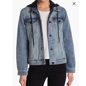 Blank NYC Blue Denim Jacket with Black Hood